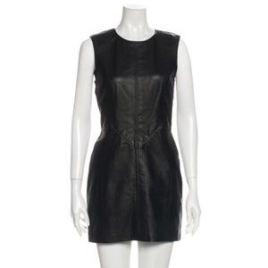 J. MENDEL Black Leather Moto Sheath Mini Dress‎ Size 4